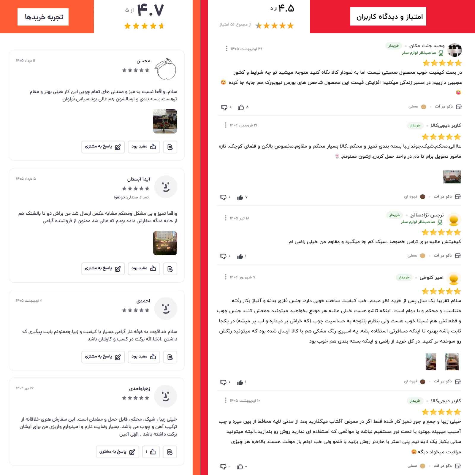  نمونه نظرات خریداران درباره میز و صندلی تاشو 